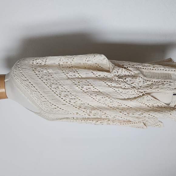 Womens Crochet Cover Up Half Sleeves Lace Knitted Tassel Tie Kimono Beachwear OS - Picture 3 of 12